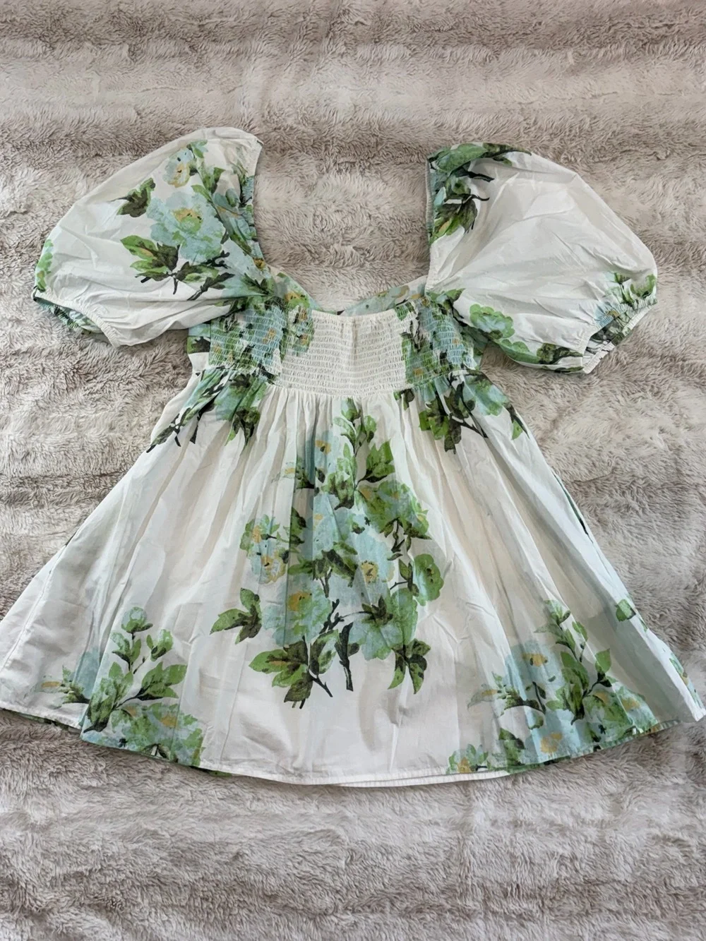Free People White 100% cotton Floral Dress with pockets Green Blue large 12 14 - Picture 4 of 6